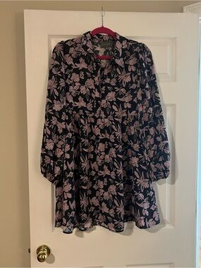 Dress Up Boutique Floral Button-Front Black & Pink Long-Sleeve Dress